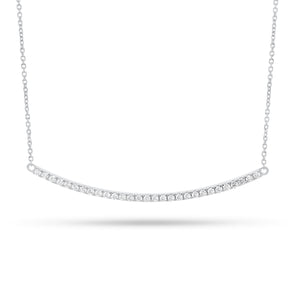 Diamond Curved Bar Necklace - 14K white gold weighing 3.20 grams - 29 round diamonds totaling 0.43 carats