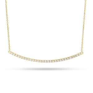 Diamond Curved Bar Necklace - 14K yellow gold weighing 3.20 grams - 29 round diamonds totaling 0.43 carats