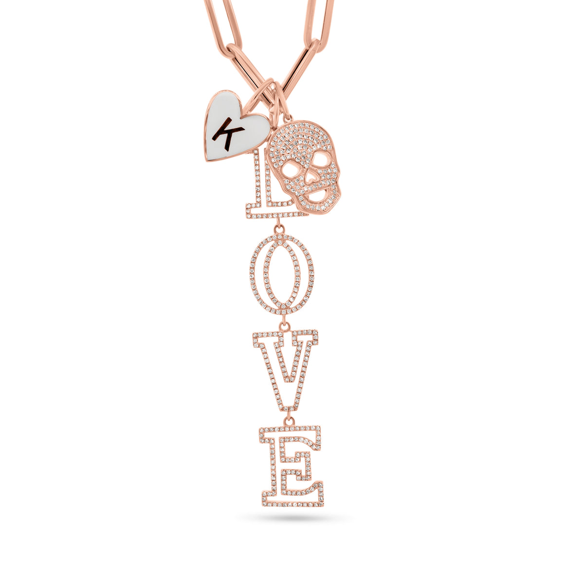 Gold & Enamel Heart Initial Pendant  - 14K gold weighing 1.15 grams  Available in yellow, white, and rose gold.
