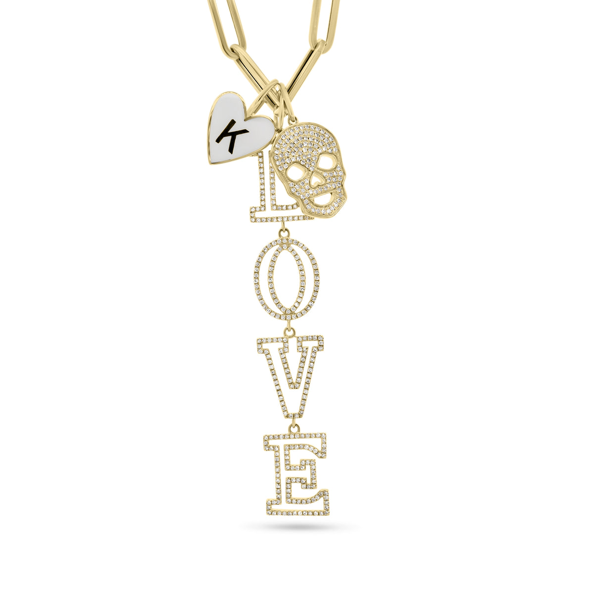Diamond L-O-V-E Pendant - 14K yellow gold weighing 3.77 grams - 284 round diamonds totaling 0.65 carats
