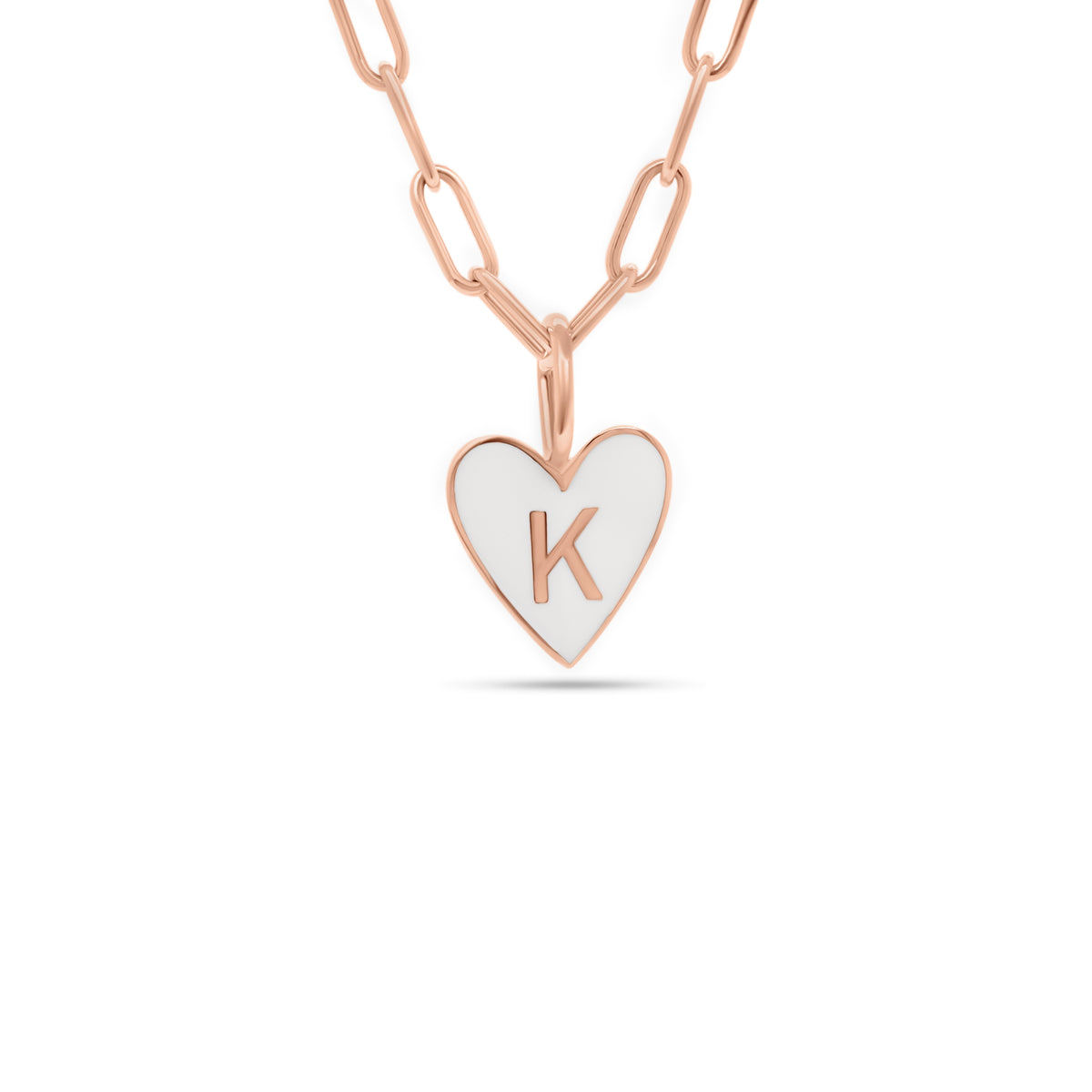 Gold & Enamel Heart Initial Pendant  - 14K gold weighing 1.15 grams  Available in yellow, white, and rose gold.