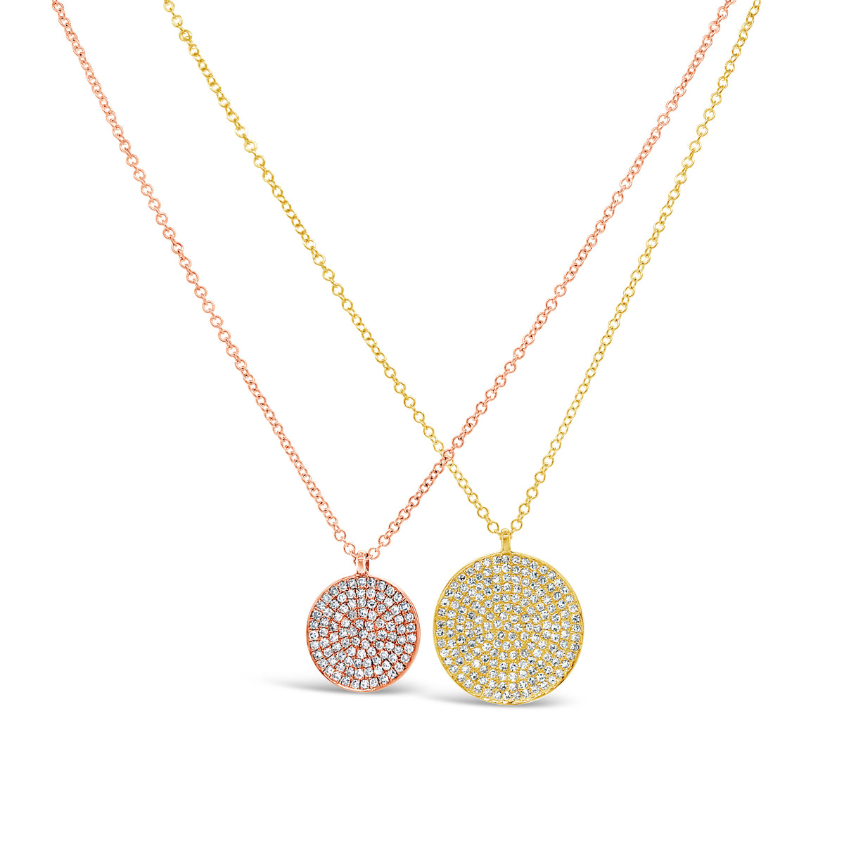 Large Diamond Disc Pendant  - 14K gold weighing 2.60 grams.  - 174 round diamonds totaling 0.55 carats.