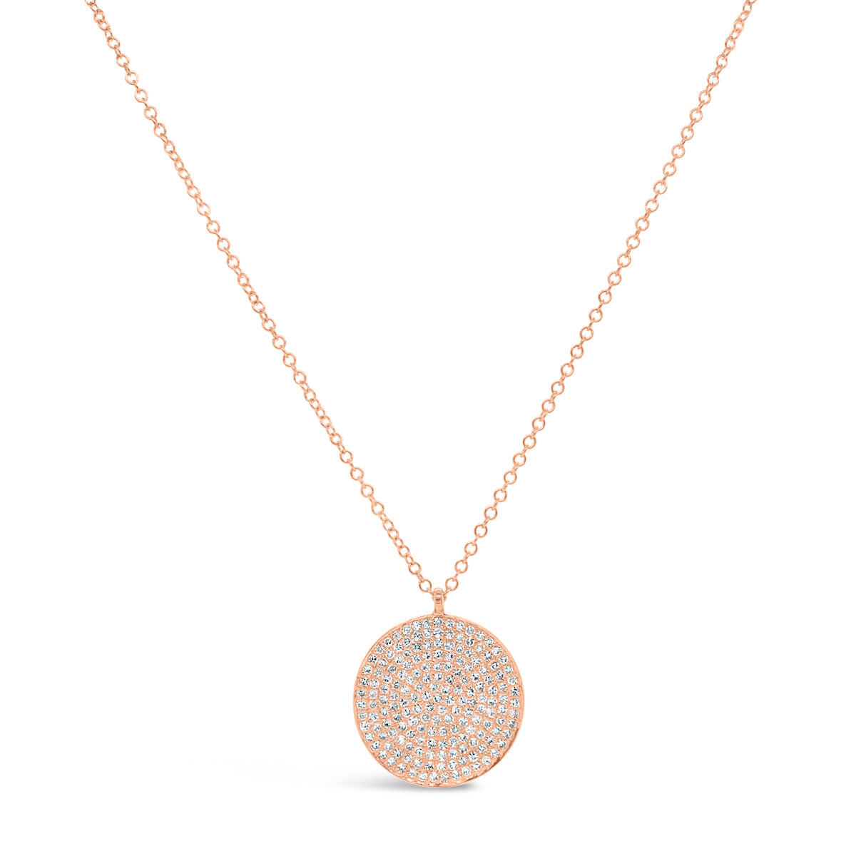 Large Diamond Disc Pendant  - 14K gold weighing 2.60 grams.  - 174 round diamonds totaling 0.55 carats.
