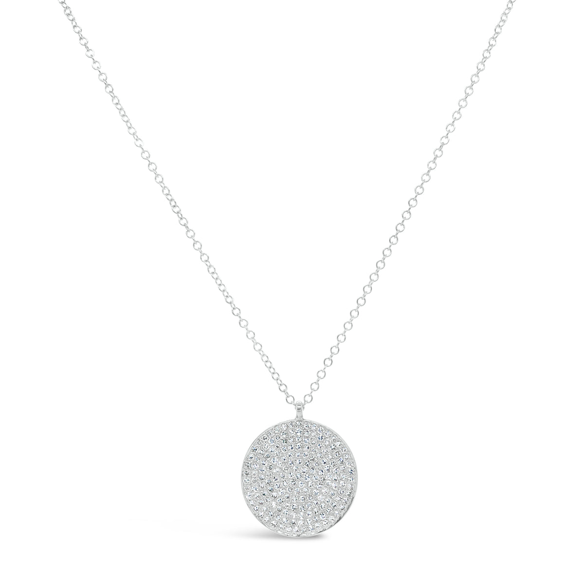 Large Diamond Disc Pendant  - 14K gold weighing 2.60 grams.  - 174 round diamonds totaling 0.55 carats.