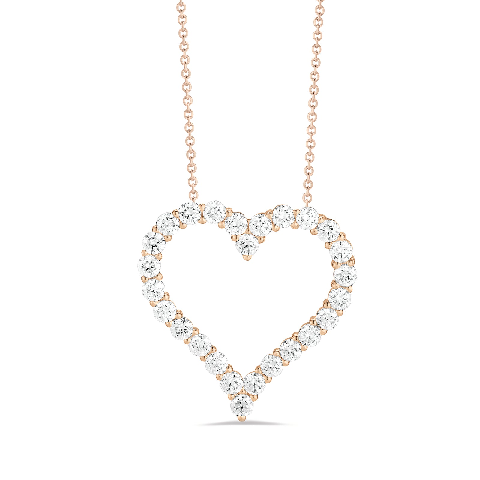 Diamond Large Heart Pendant Necklace     -14K gold weighing 6.10 grams  -26 shared prong-set round brilliant-cut diamonds totaling 2.28 carats  Heart measures 27 millimeters diameter.