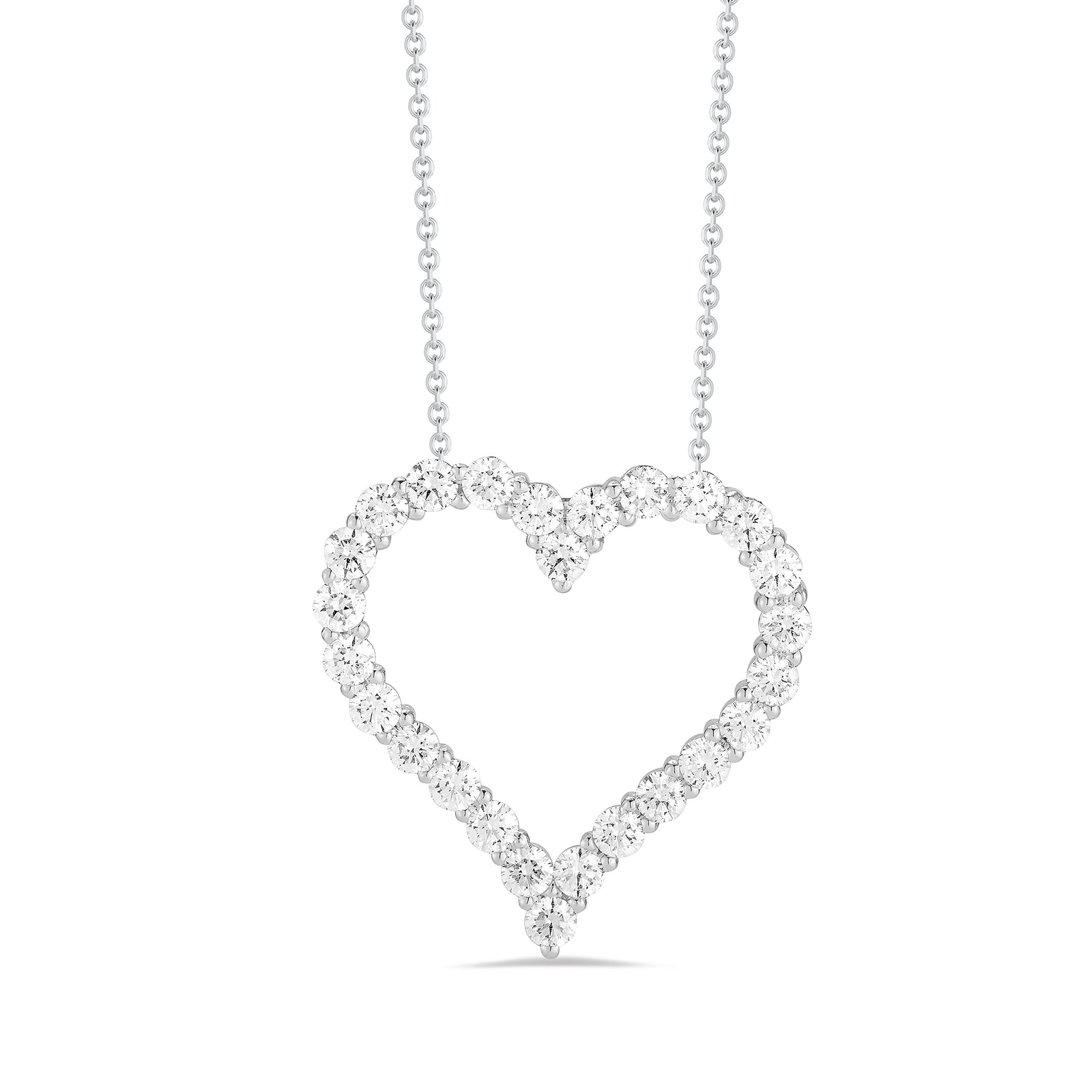 Diamond Large Heart Pendant Necklace     -14K gold weighing 6.10 grams  -26 shared prong-set round brilliant-cut diamonds totaling 2.28 carats  Heart measures 27 millimeters diameter.
