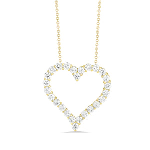 Diamond Large Heart Pendant Necklace     -14K gold weighing 6.10 grams  -26 shared prong-set round brilliant-cut diamonds totaling 2.28 carats  Heart measures 27 millimeters diameter.