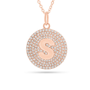 Pave Diamond Initial Disc Pendant -14K gold weighing 1.78 grams  -150 round diamonds weighing 0.40 carats  -Pendant only, chain not included