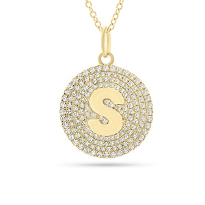 Pave Diamond Initial Disc Pendant -14K gold weighing 1.78 grams  -150 round diamonds weighing 0.40 carats  -Pendant only, chain not included