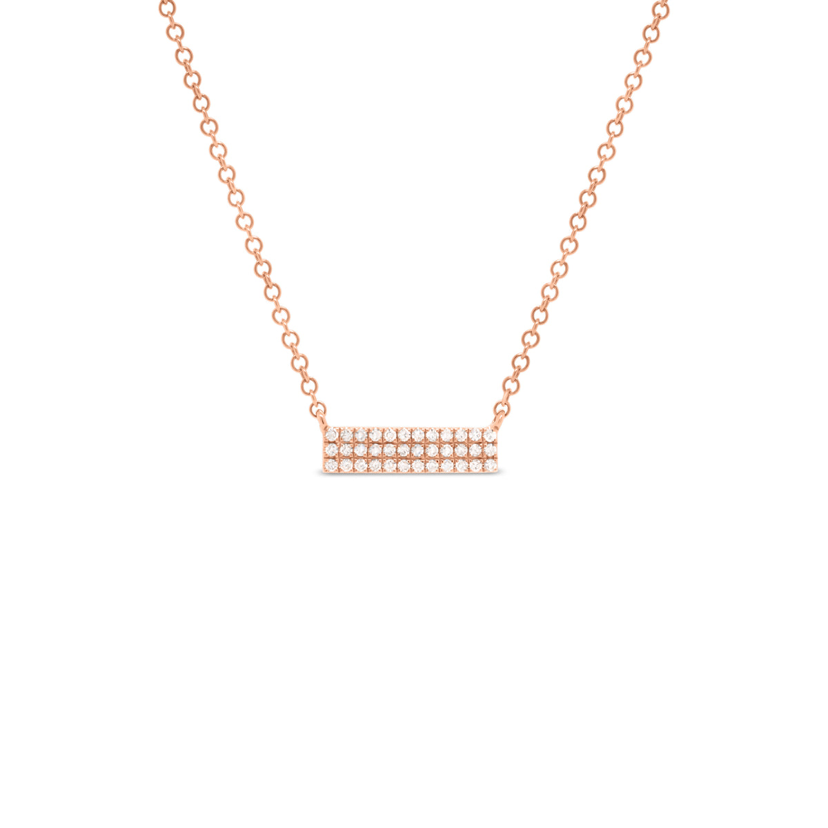 Gold Pave Mini Diamond Bar Necklace  -14k gold weighing 1.62 grams  -36 round prong set diamonds weighing 0.10 carats