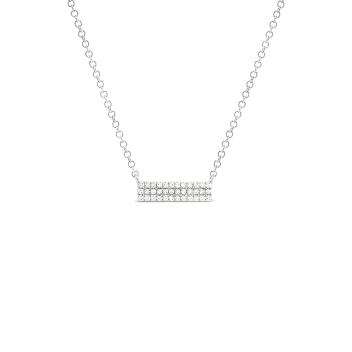 Gold Pave Mini Diamond Bar Necklace  -14k gold weighing 1.62 grams  -36 round prong set diamonds weighing 0.10 carats