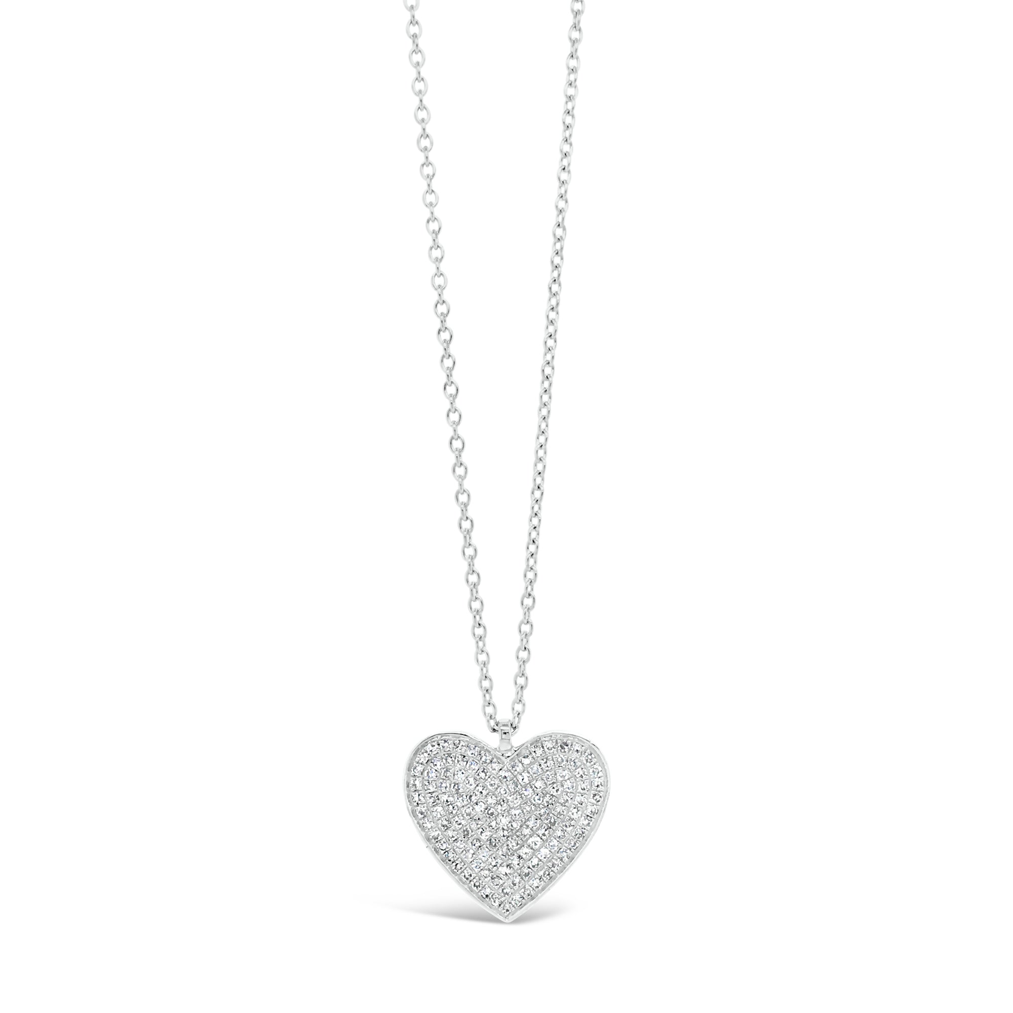 Diamond Classic Heart Pendant Necklace  - 14K gold weighing 2.72 grams.  - 130 round diamonds totaling 0.41 carats.