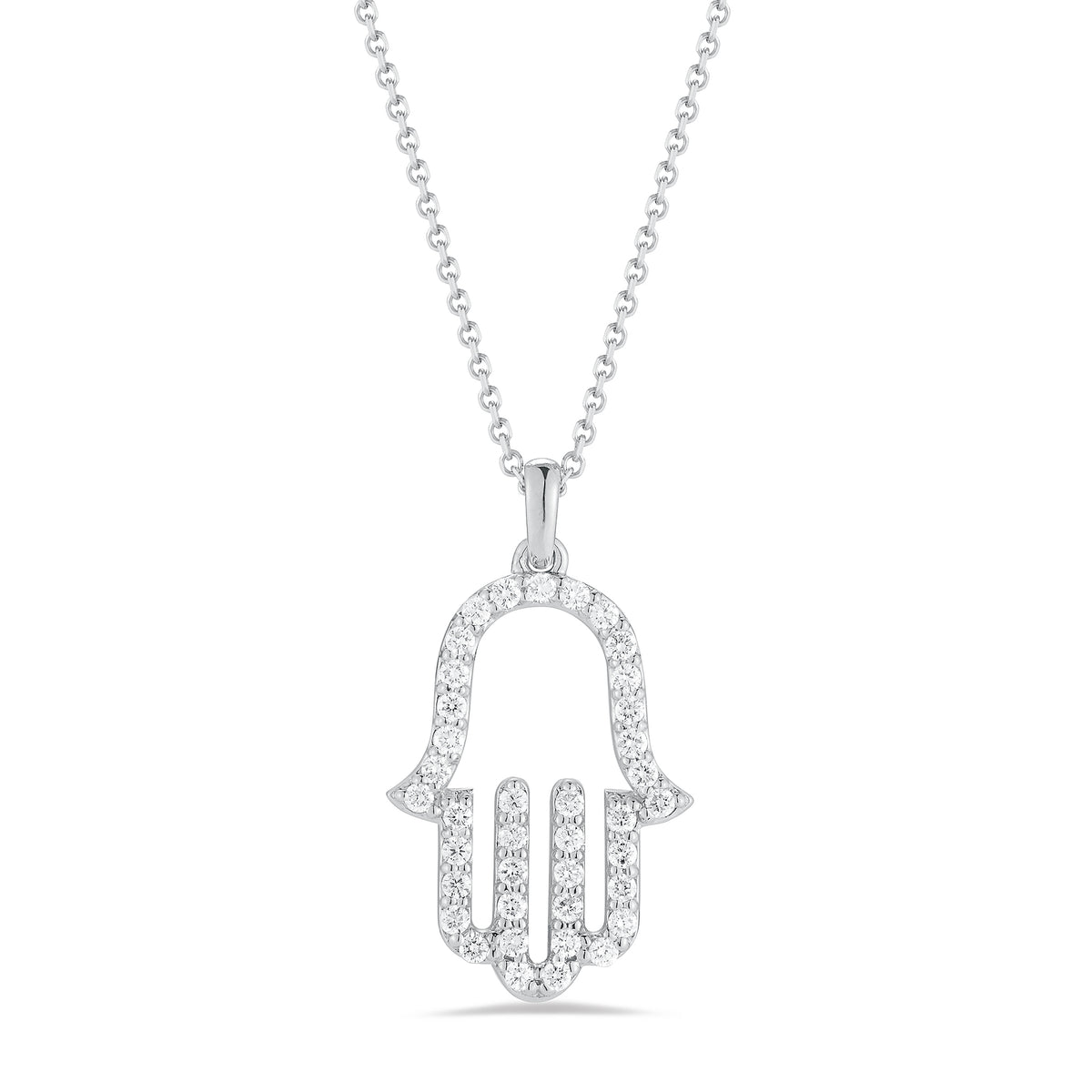 Diamond Hamsa Pendant Necklace -14K gold weighing 3.5 grams -39 round shared prong-set diamonds totaling 0.40 carats