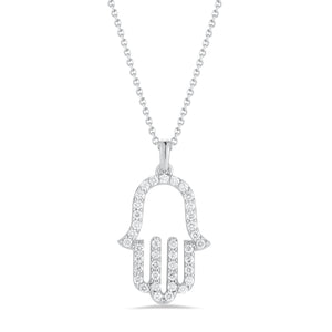 Diamond Hamsa Pendant Necklace -14K gold weighing 3.5 grams -39 round shared prong-set diamonds totaling 0.40 carats