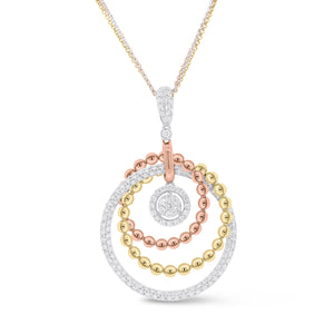Diamond & Tri-Color Gold Circle of Life Pendant - 18K  tricolor gold weighing 9.75 grams - 136 round diamonds totaling 1.60 carats - 14k tricolor chain weighing 4.1 grams.