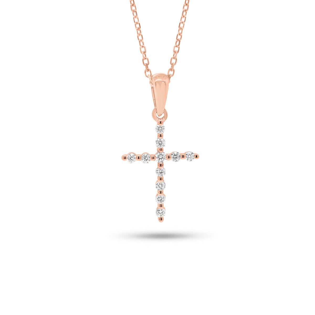 Diamond Skinny Cross Pendant - 18K gold weighing 0.64 grams - 14K gold weighing 1.0 grams - 11 round diamonds weighing 0.12 carats