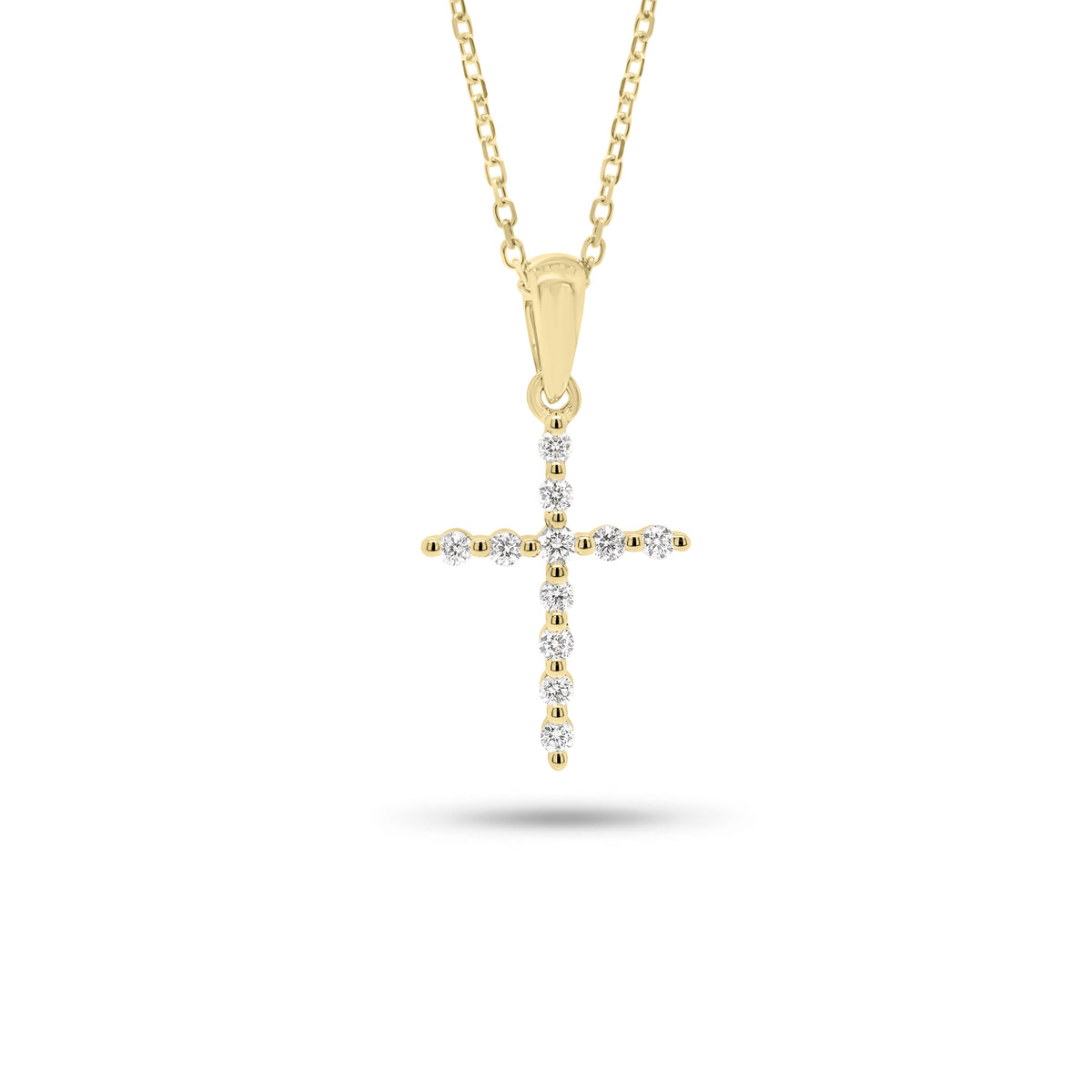 Diamond Skinny Cross Pendant - 18K gold weighing 0.64 grams - 14K gold weighing 1.0 grams - 11 round diamonds weighing 0.12 carats