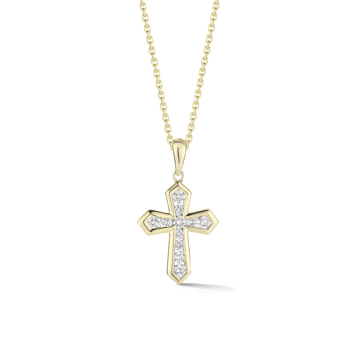 Diamond Mini Orthodox Cross Pendant  A perfect christening, communion, confirmation, birthday, or holiday gift!  -14K gold weighing 2.79 grams  -11 round brilliant-cut diamonds totaling 0.28 carats.