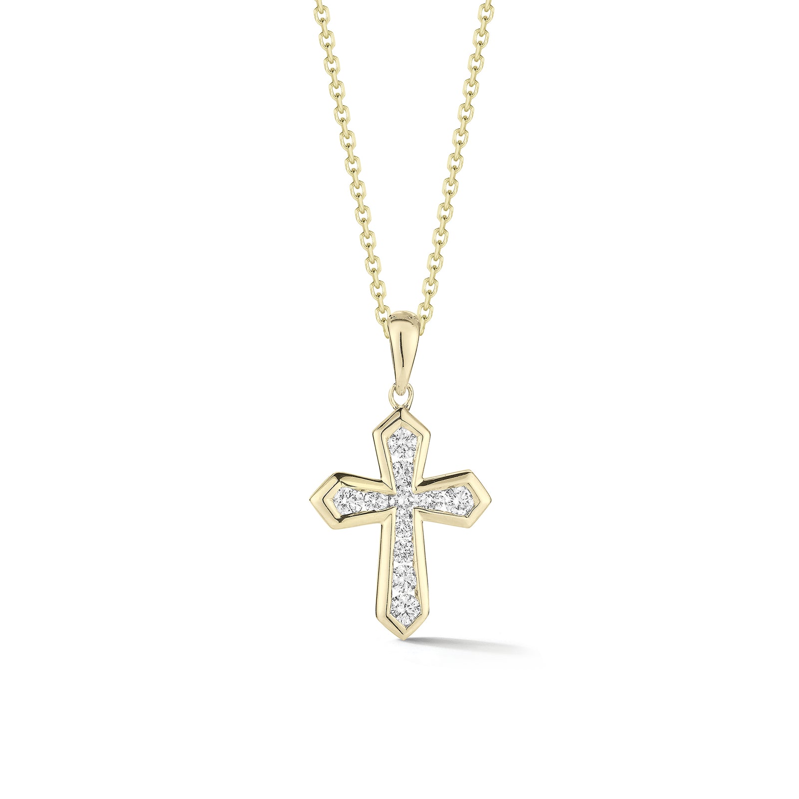 Diamond Mini Orthodox Cross Pendant  A perfect christening, communion, confirmation, birthday, or holiday gift!  -14K gold weighing 2.79 grams  -11 round brilliant-cut diamonds totaling 0.28 carats.