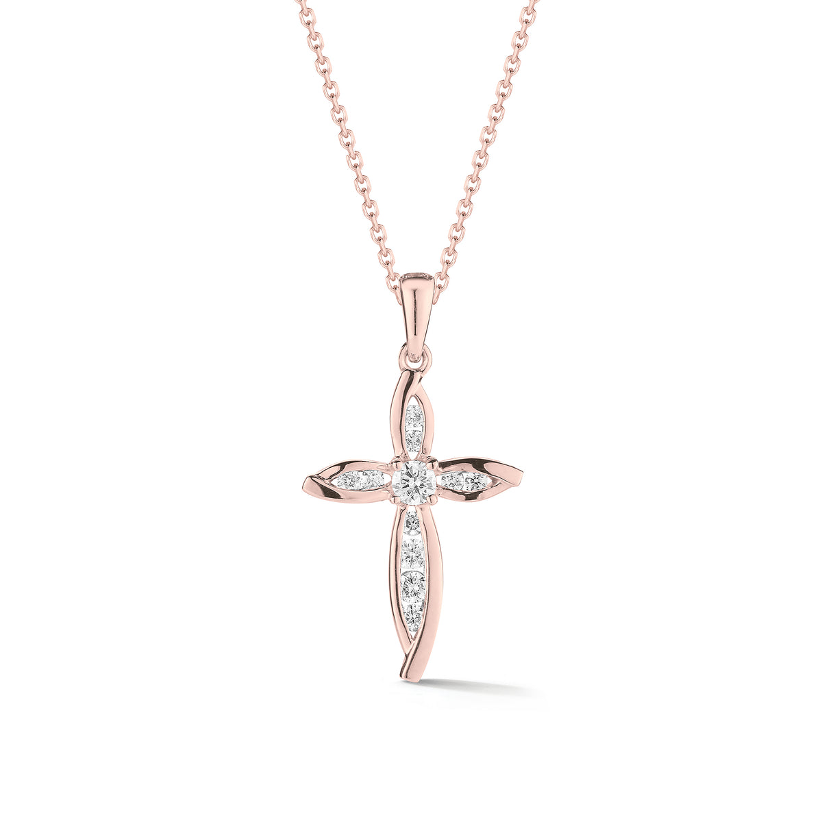 Diamond Pointed Cross Pendant  -14K gold weighing 2.82 grams  -11 round brilliant-cut diamonds totaling 0.19 carats