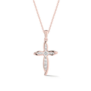 Diamond Pointed Cross Pendant  -14K gold weighing 2.82 grams  -11 round brilliant-cut diamonds totaling 0.19 carats
