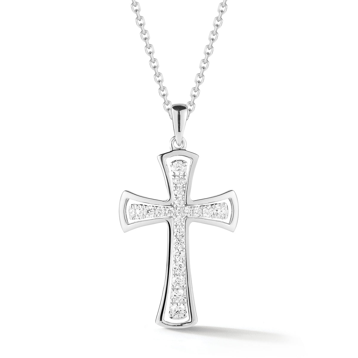 Diamond Cross Pendant Necklace with Gold Halo  An ideal christening, communion, confirmation, birthday, or holiday gift!  -14K gold weighing 3.35 grams  -21 round diamonds totaling 0.25 carats.