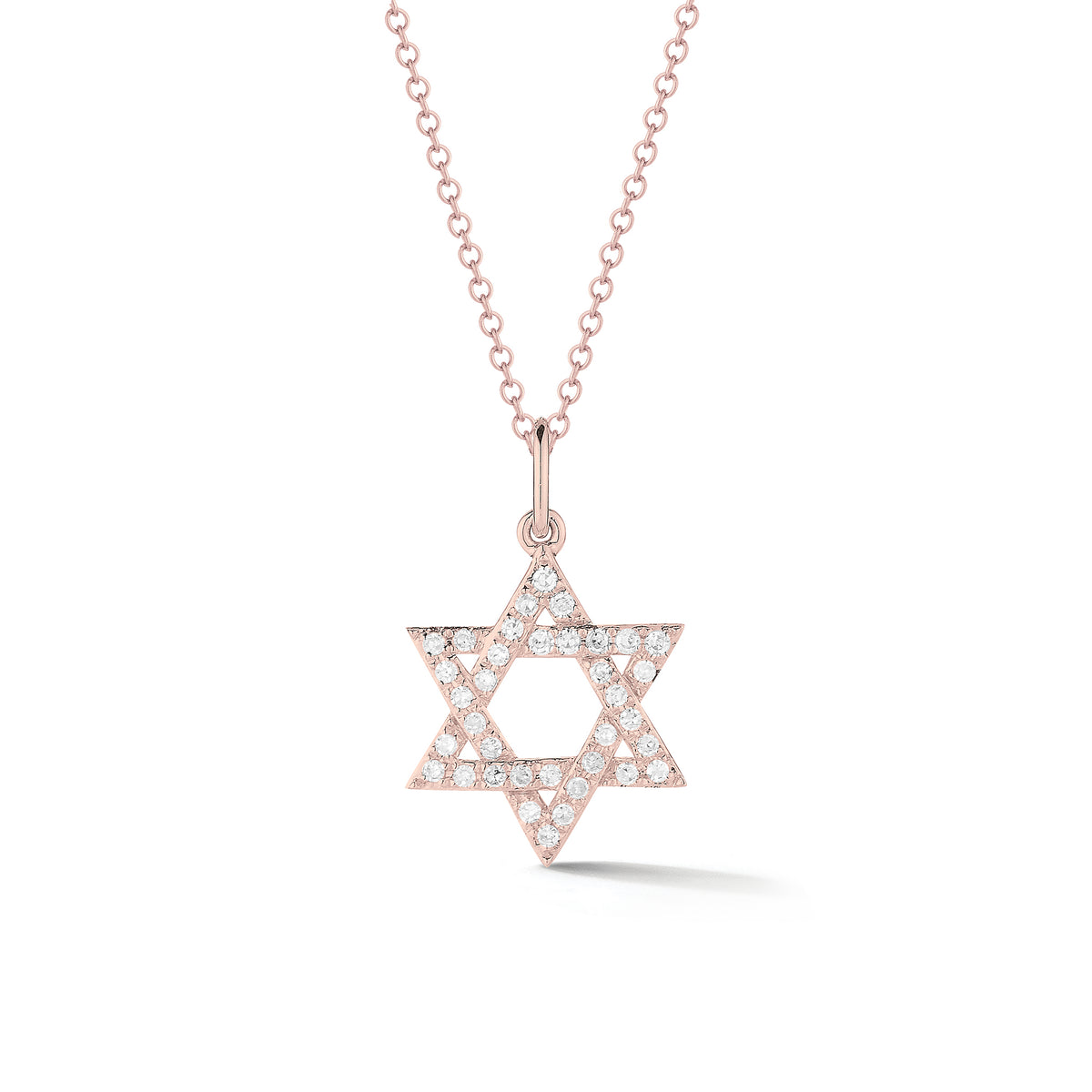 Diamond Small Star of David Pendant  - 14K gold weighing 1.52 grams  - 36 round pave-set diamonds totaling 0.11 carats