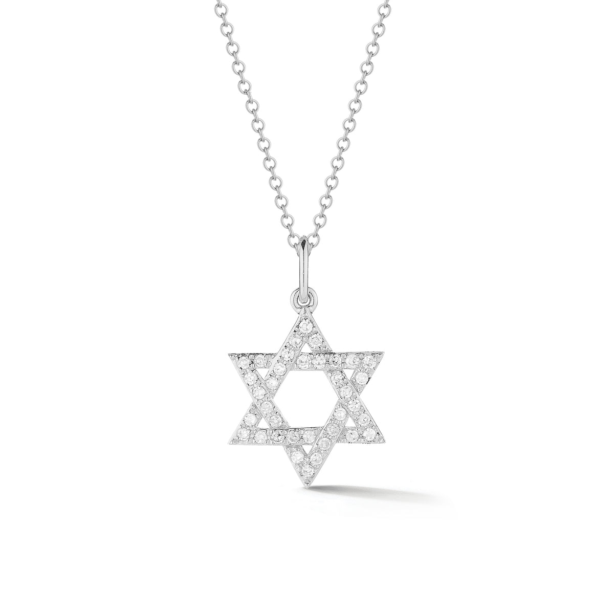 Diamond Small Star of David Pendant  - 14K gold weighing 1.52 grams  - 36 round pave-set diamonds totaling 0.11 carats