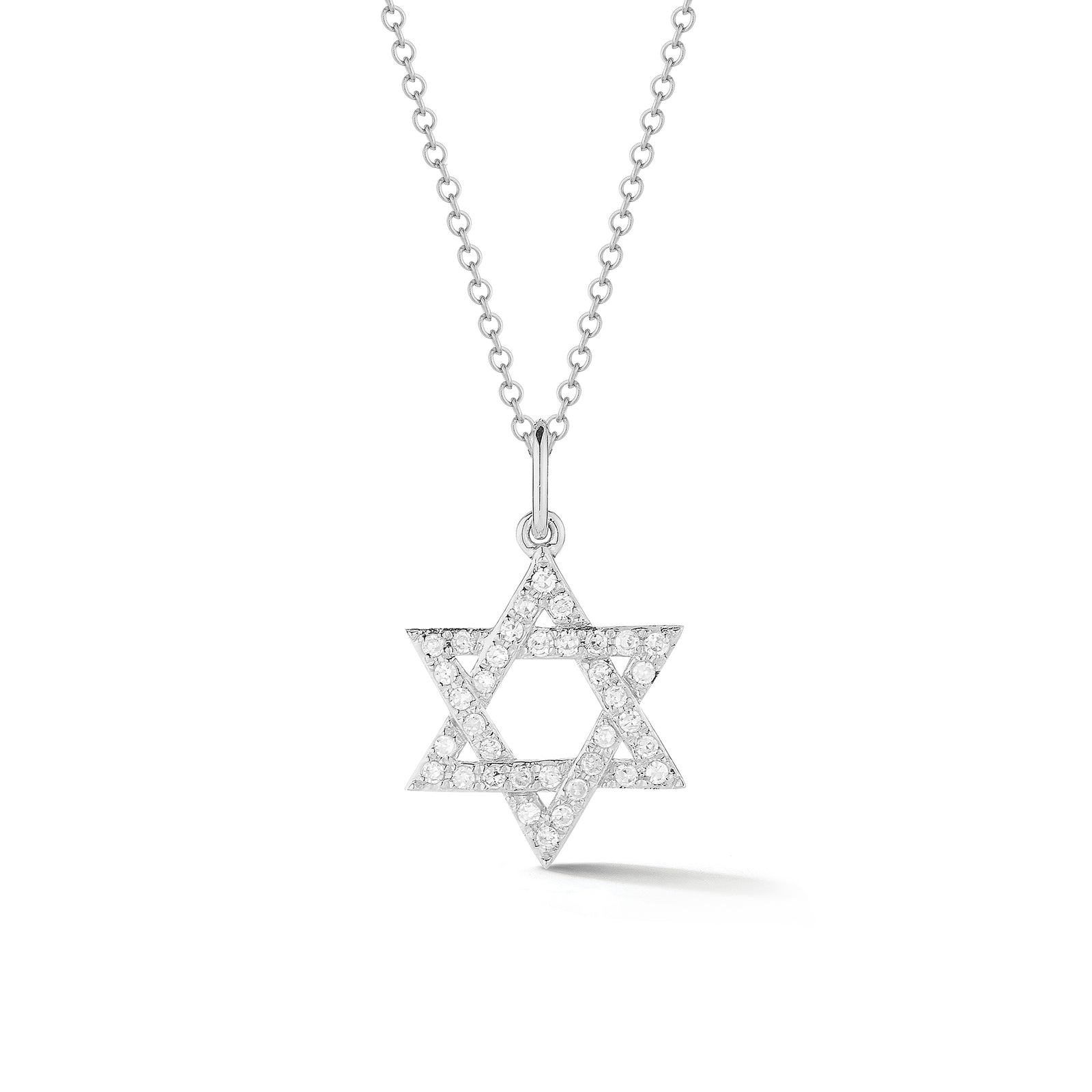 Diamond Small Star of David Pendant  - 14K gold weighing 1.52 grams  - 36 round pave-set diamonds totaling 0.11 carats