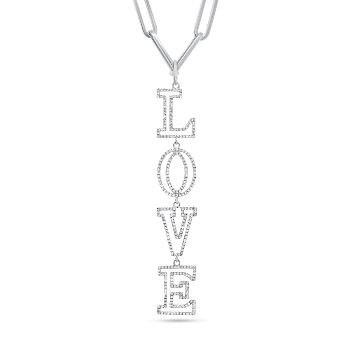 Diamond L-O-V-E Pendant - 14K white gold weighing 3.77 grams - 284 round diamonds totaling 0.65 carats