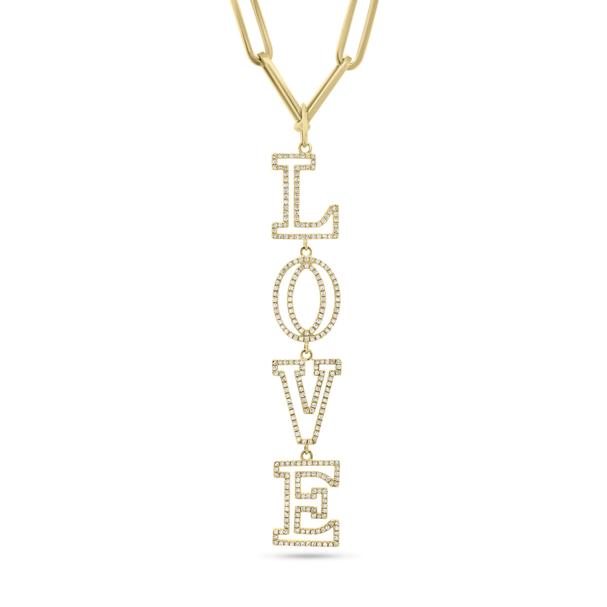 Diamond L-O-V-E Pendant - 14K yellow gold weighing 3.77 grams - 284 round diamonds totaling 0.65 carats