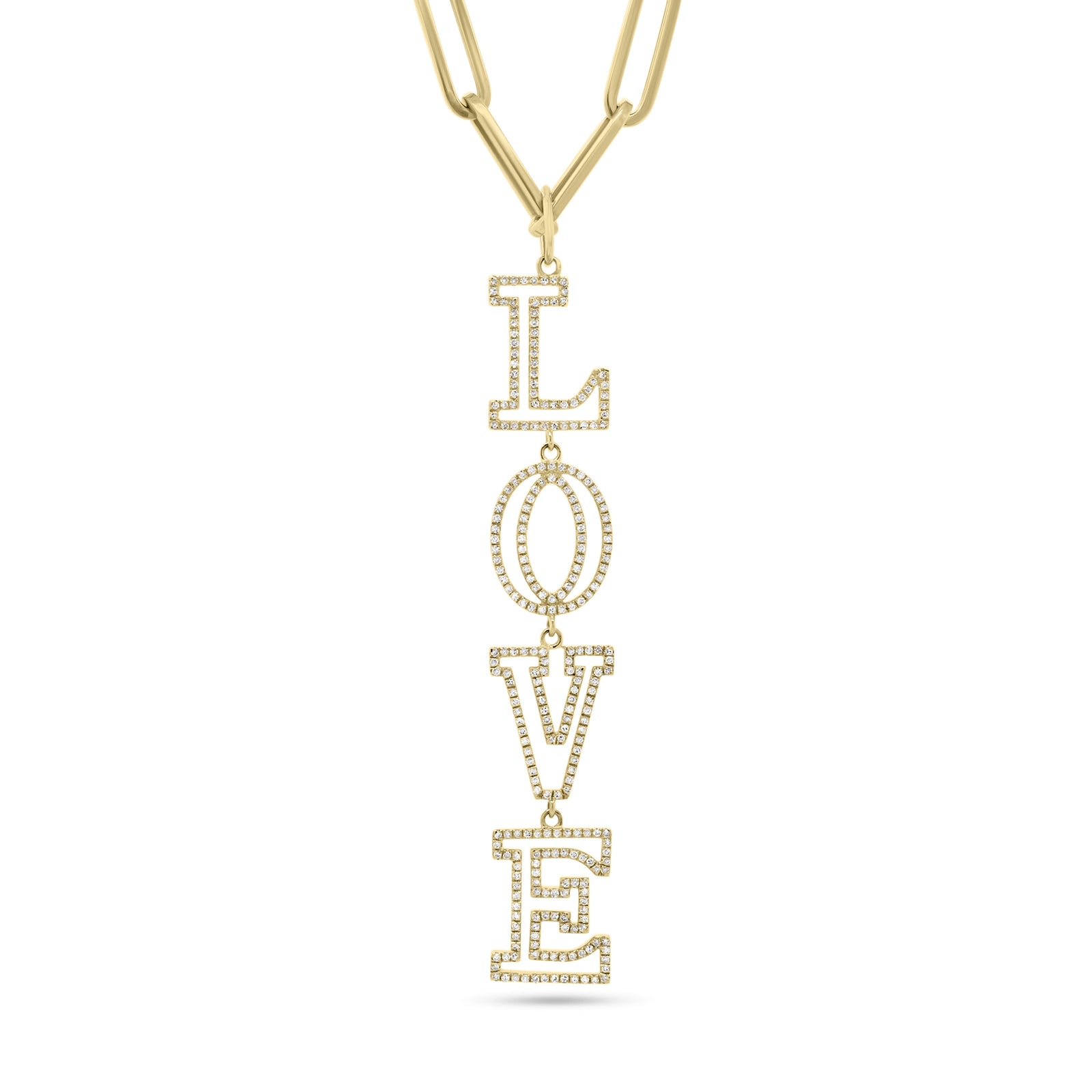 Diamond L-O-V-E Pendant - 14K yellow gold weighing 3.77 grams - 284 round diamonds totaling 0.65 carats