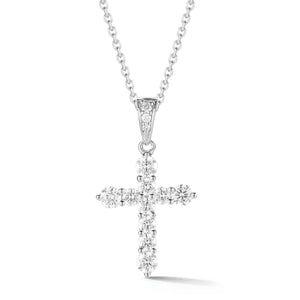 Graduated Diamond Cross Pendant  Makes for an ideal christening, communion, confirmation, birthday, or holiday gift!  -14K gold weighing 2.29 grams  -13 round shared prong-set brilliant-cut diamonds totaling 0.35 carats.