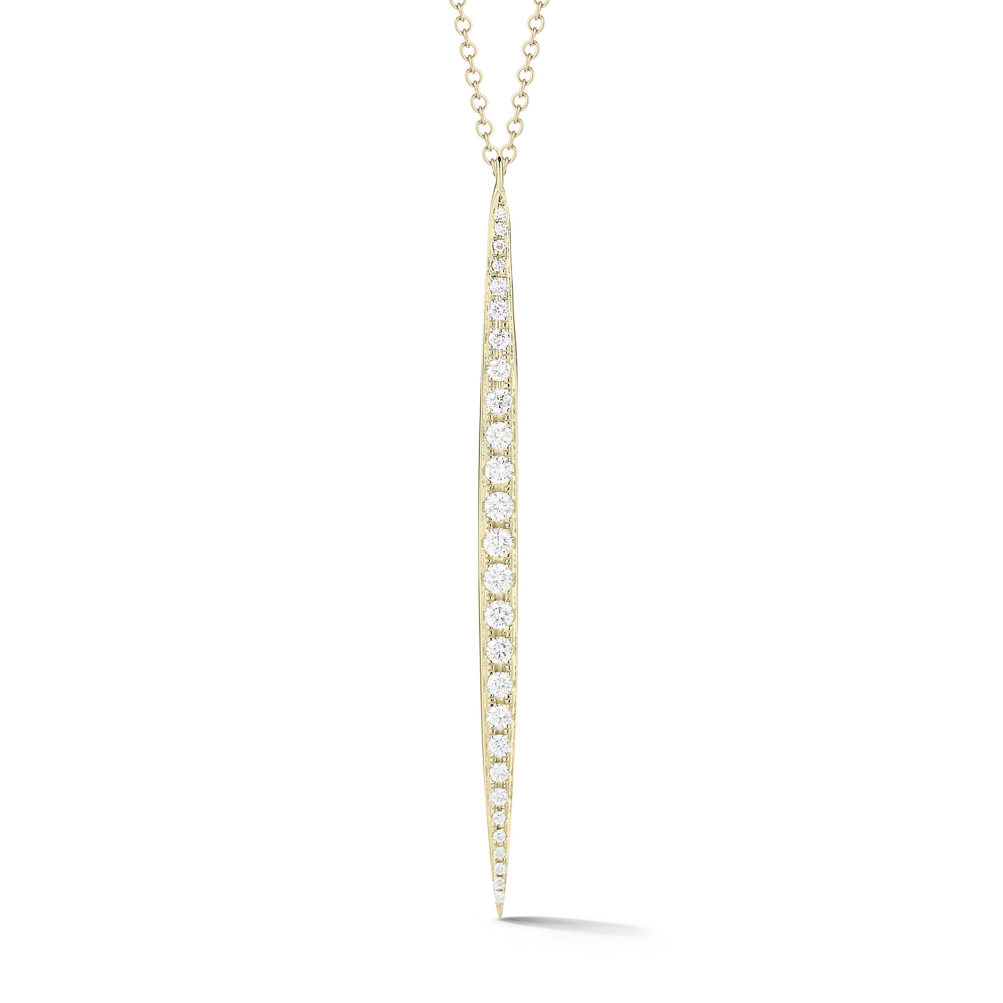 Diamond Dagger Pendant Necklace  -14K gold weighing 2.37 grams  -27 round brilliant diamonds totaling 0.29 carats.