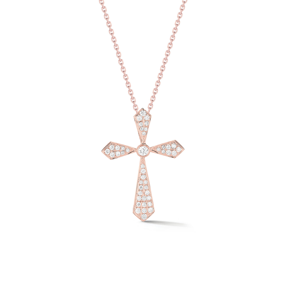 Pave Diamond Cross Pendant Necklace  An ideal christening, communion, confirmation, birthday, or holiday gift.  -14K gold weighing 2.86 grams  -44 round pave-set diamonds totaling 0.18 carats