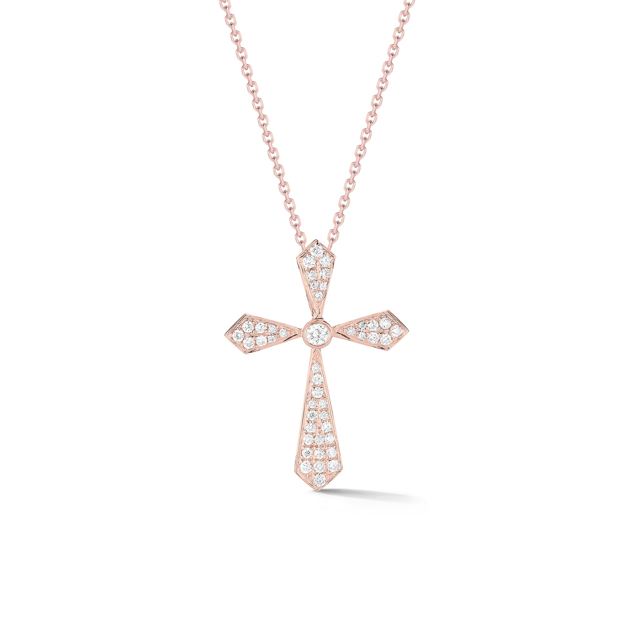 Pave Diamond Cross Pendant Necklace  An ideal christening, communion, confirmation, birthday, or holiday gift.  -14K gold weighing 2.86 grams  -44 round pave-set diamonds totaling 0.18 carats