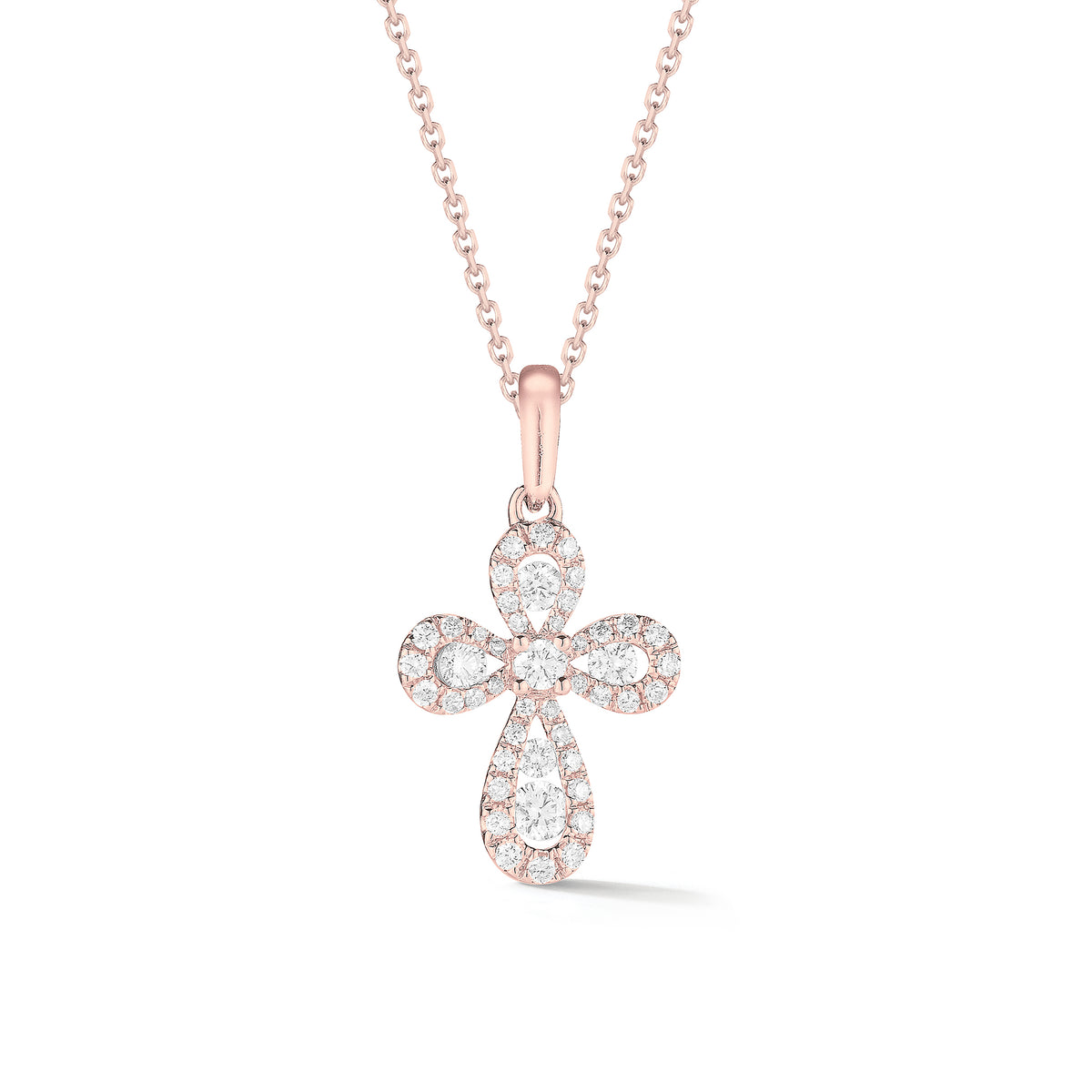 Diamond Mini Rounded Cross Pendant  -14K gold weighing 2.79 grams  -46 round prong-set brilliant diamonds totaling 0.42 carats