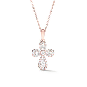 Diamond Mini Rounded Cross Pendant  -14K gold weighing 2.79 grams  -46 round prong-set brilliant diamonds totaling 0.42 carats