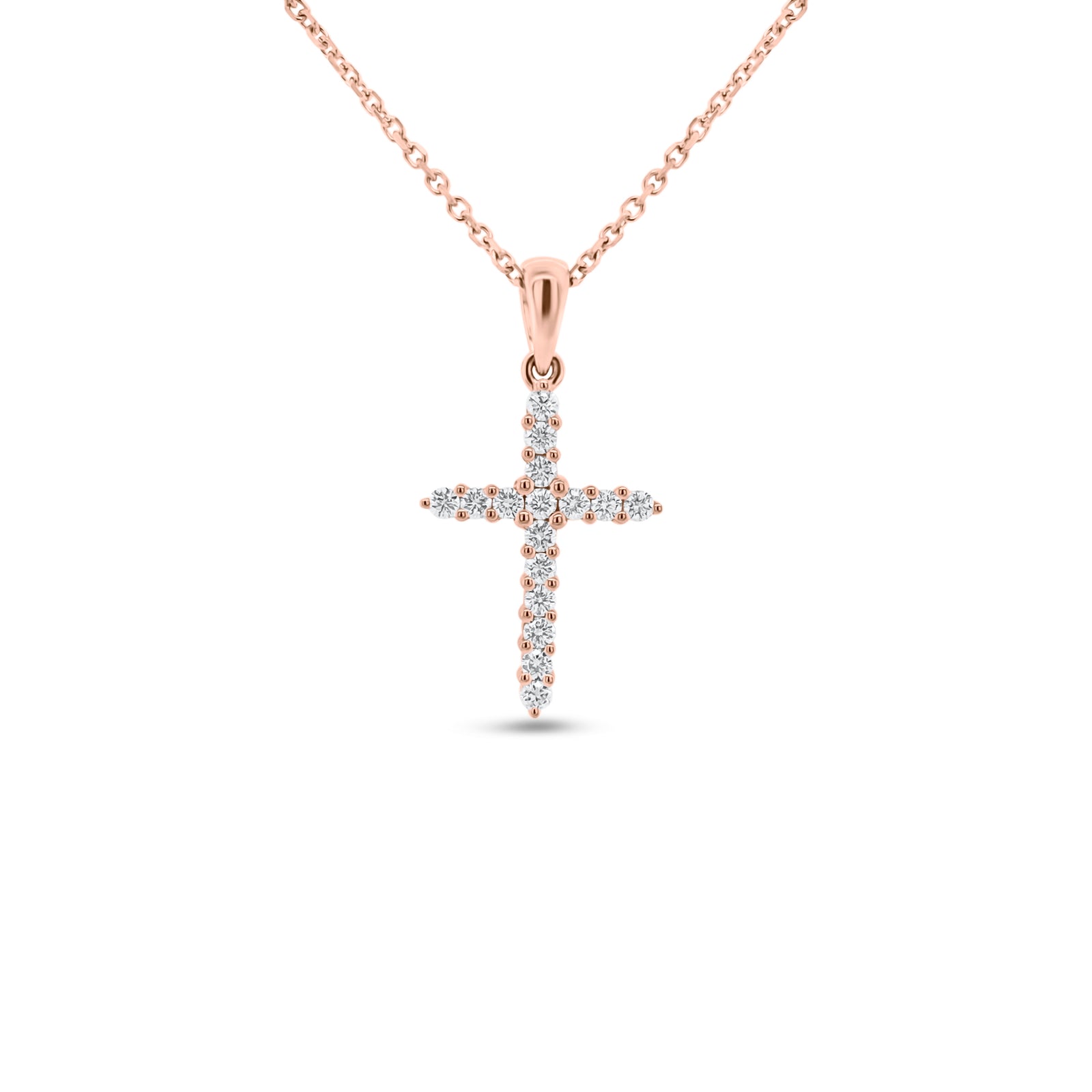 Diamond Classic Cross Pendant  - 14K gold weighing 2.35 grams  - 16 round diamonds totaling 0.23 carats.