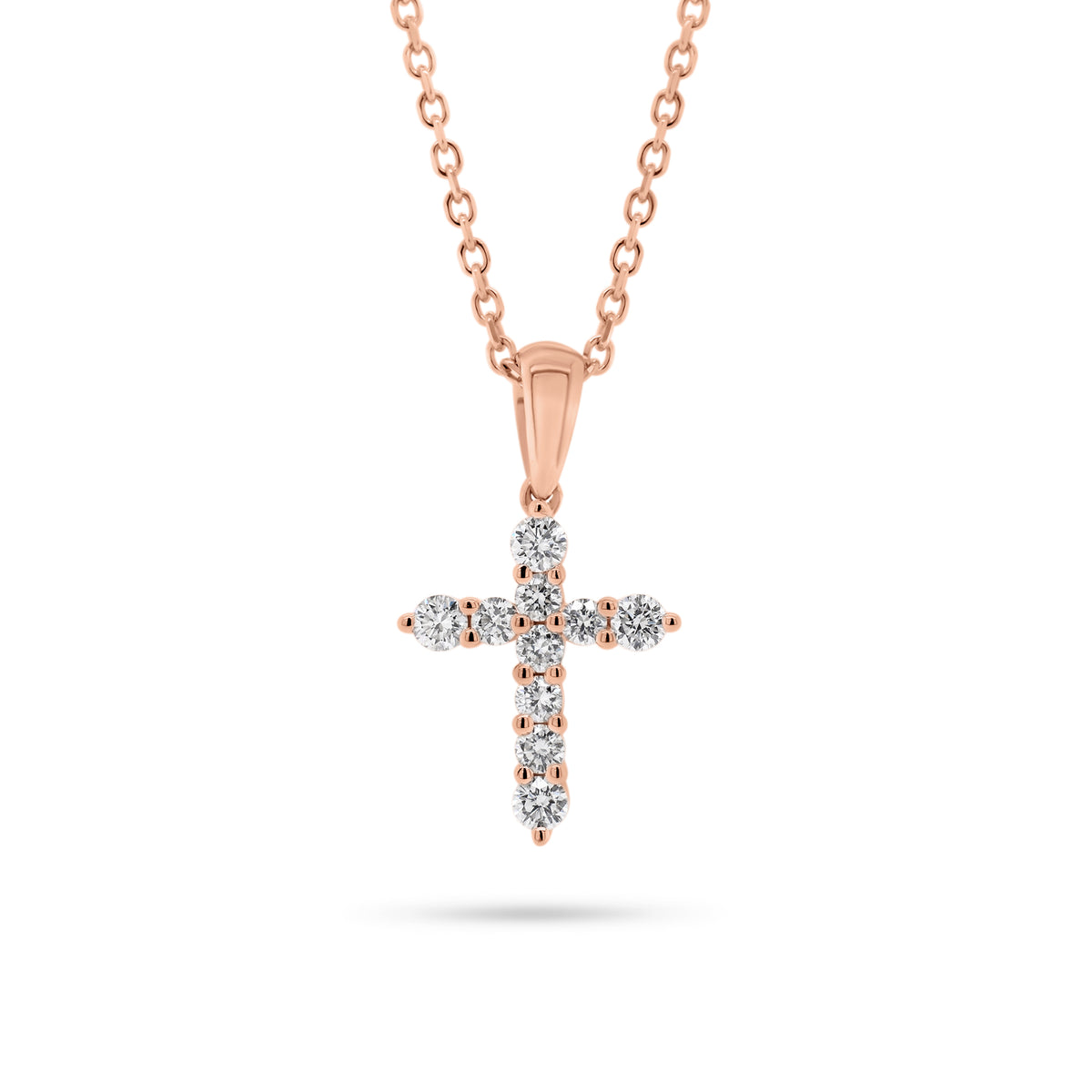 Diamond 10-Stone Small Cross Pendant  - 14K gold weighing 2.20 grams  - 10 round diamonds totaling 0.22 carats