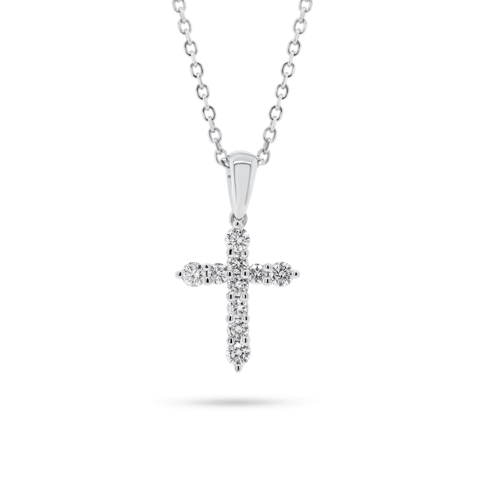 Diamond 10-Stone Small Cross Pendant  - 14K gold weighing 2.20 grams  - 10 round diamonds totaling 0.22 carats