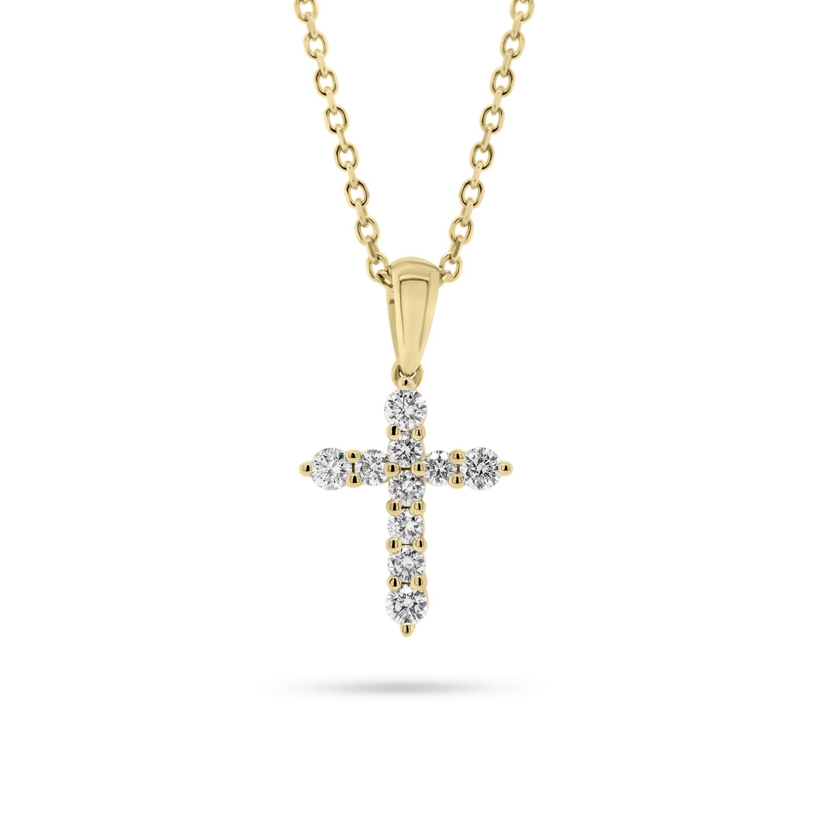 Diamond 10-Stone Small Cross Pendant  - 14K gold weighing 2.20 grams  - 10 round diamonds totaling 0.22 carats