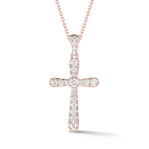 Diamond Rounded Cross Pendant  -14K gold weighing 2.84 grams  -21 round prong-set diamonds totaling 0.33 carats