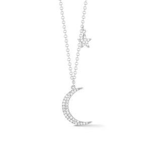 Diamond Moon & Star Necklace  -14k gold, 1.97 grams  -42 round prong set diamonds .11 carats. 