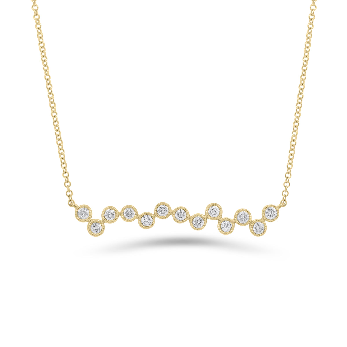 Diamond Bubbles Bar Pendant - 14K yellow gold weighing 2.37 grams - 13 round diamonds totaling 0.41 carats