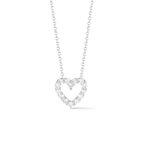 Diamond Open Heart Pendant Necklace  -14K gold weighing 2.72 grams  -14 round diamonds shared prong setting 0.53 carats