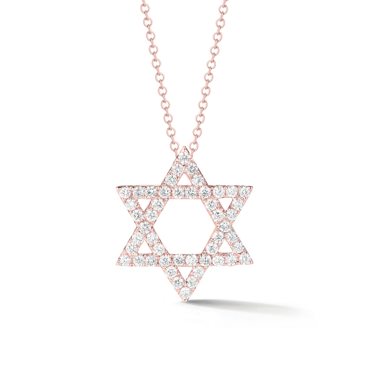 Diamond Large Star of David Pendant Necklace  -14K gold weighing 3.87 grams  -48 round pave-set diamonds totaling 0.67 carats.