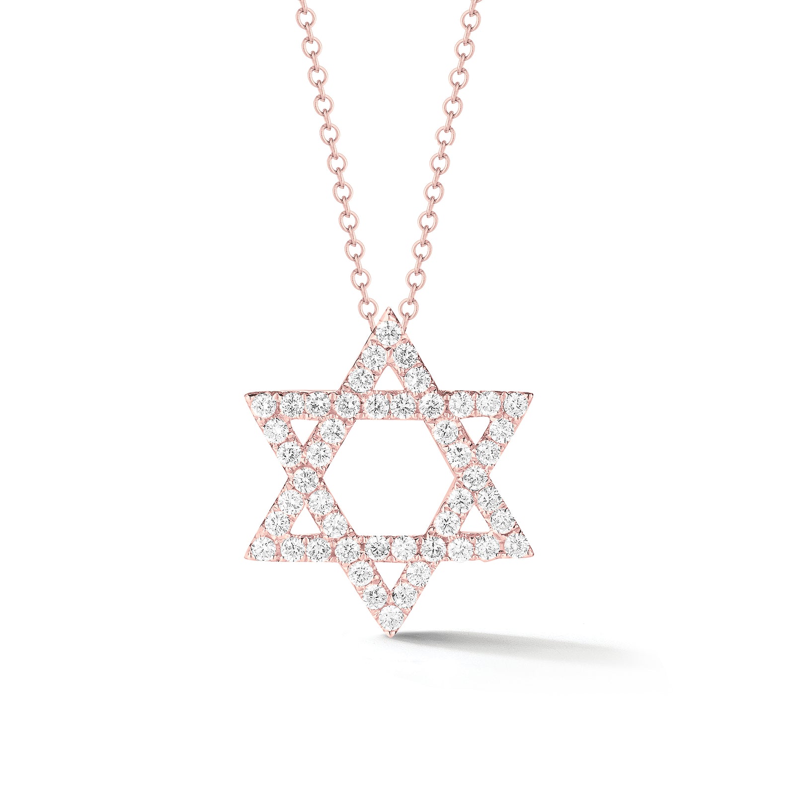 Diamond Large Star of David Pendant Necklace  -14K gold weighing 3.87 grams  -48 round pave-set diamonds totaling 0.67 carats.
