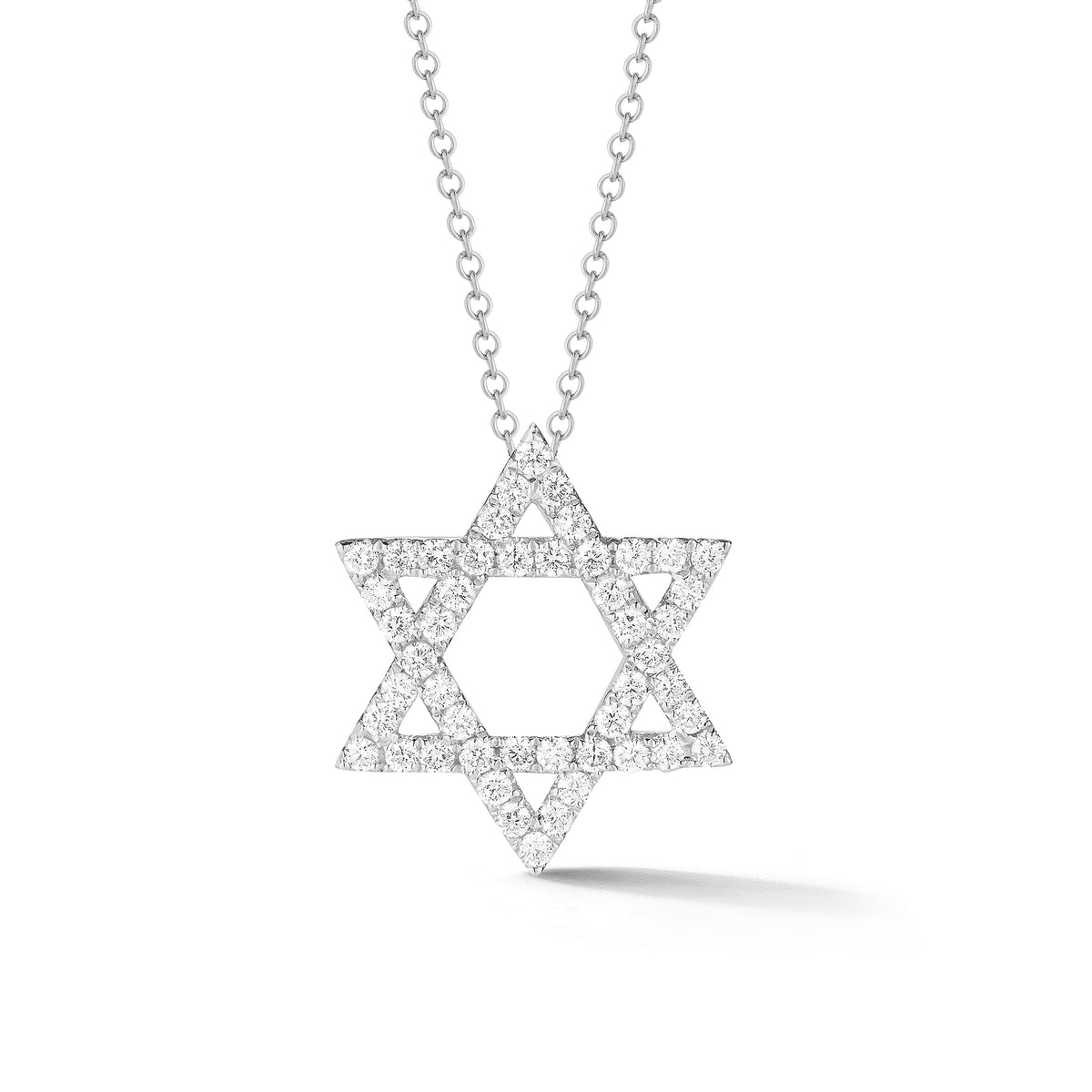 Diamond Large Star of David Pendant Necklace  -14K gold weighing 3.87 grams  -48 round pave-set diamonds totaling 0.67 carats.