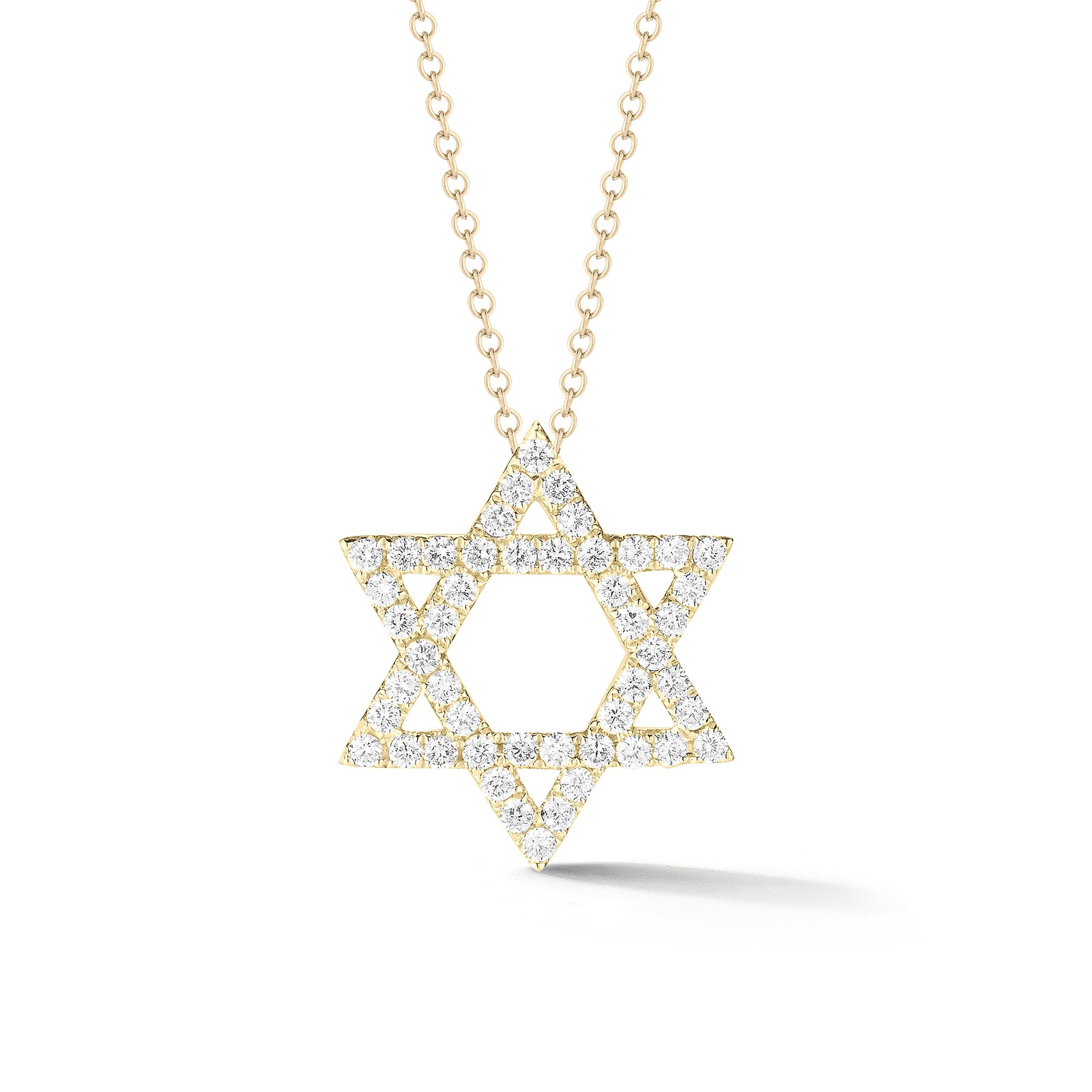 Diamond Large Star of David Pendant Necklace  -14K gold weighing 3.87 grams  -48 round pave-set diamonds totaling 0.67 carats.